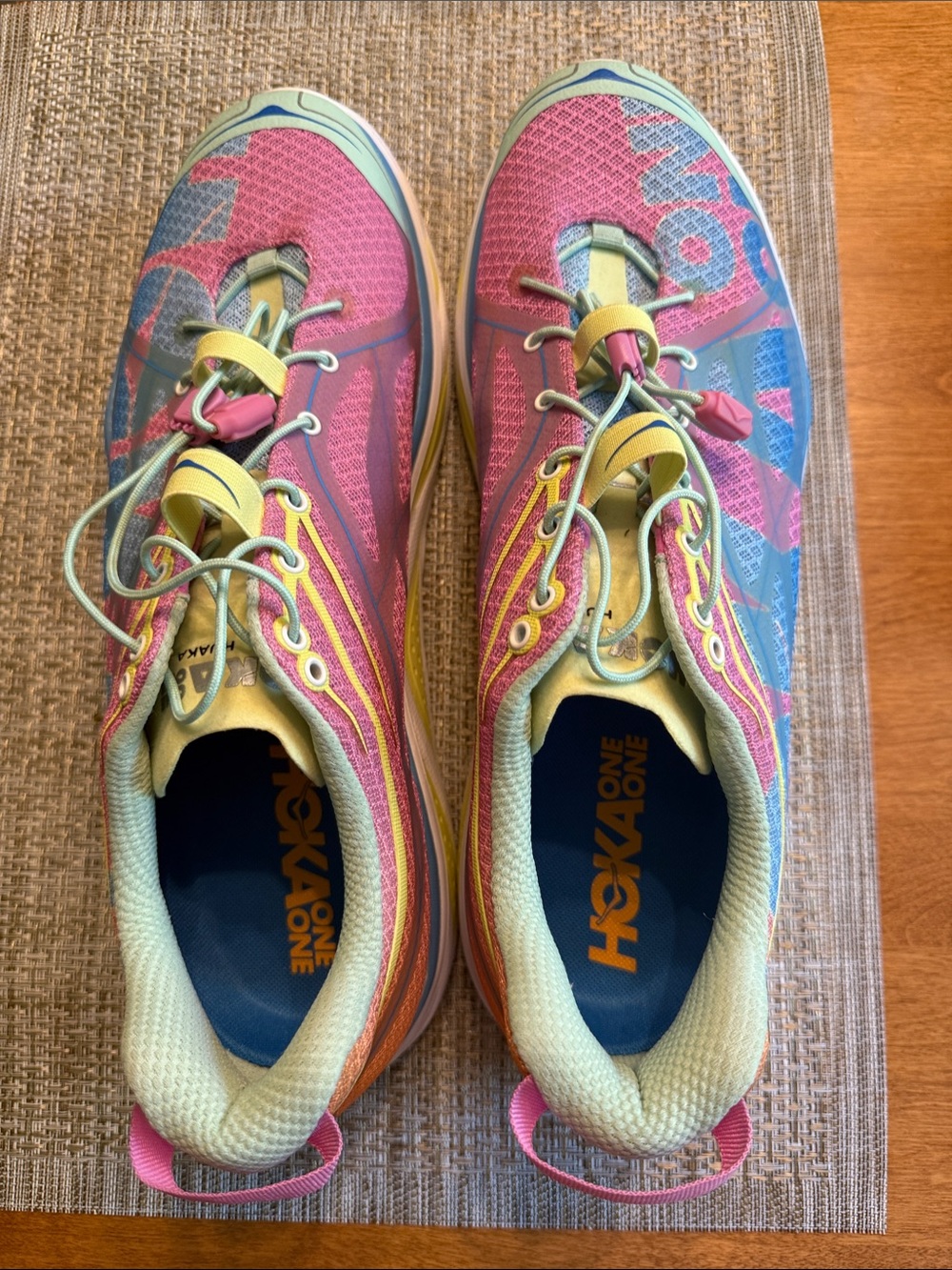 Hoka One One Pink Yellow Blue Trail Running Shoes